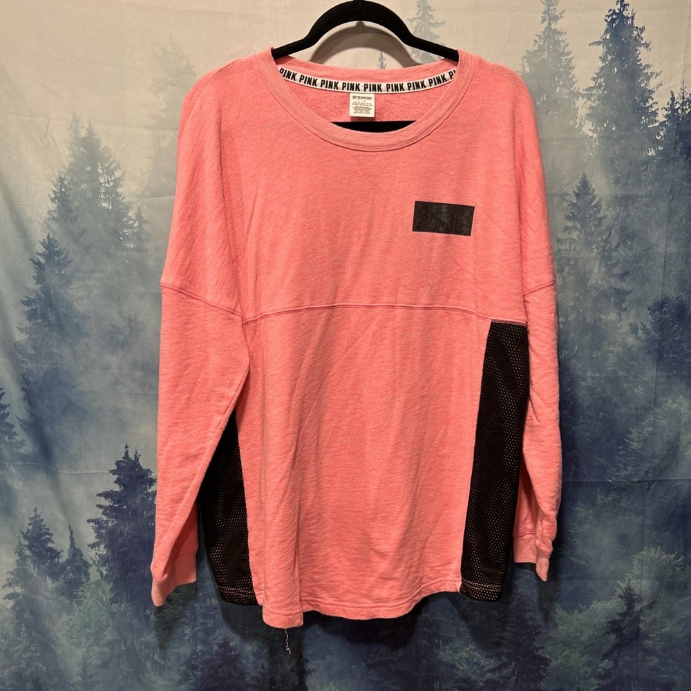 PINK Victoria's Secret Shirt Womens Large Pink Long Sleeve Mesh Panels Back Logo